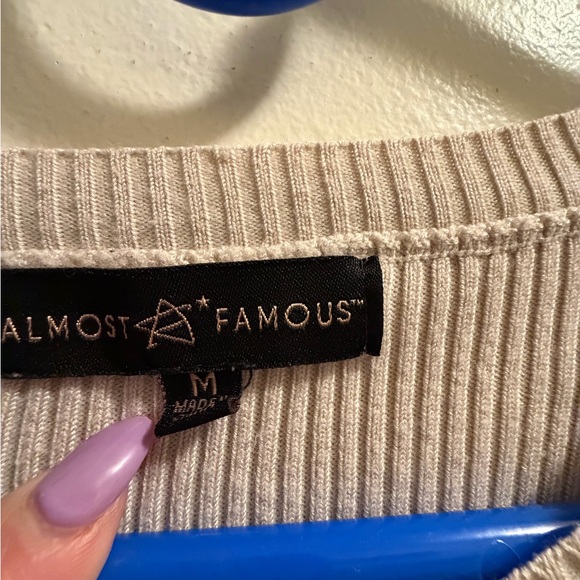 Almost Famous Cream Ribbed Knit Top - Picture 3 of 4